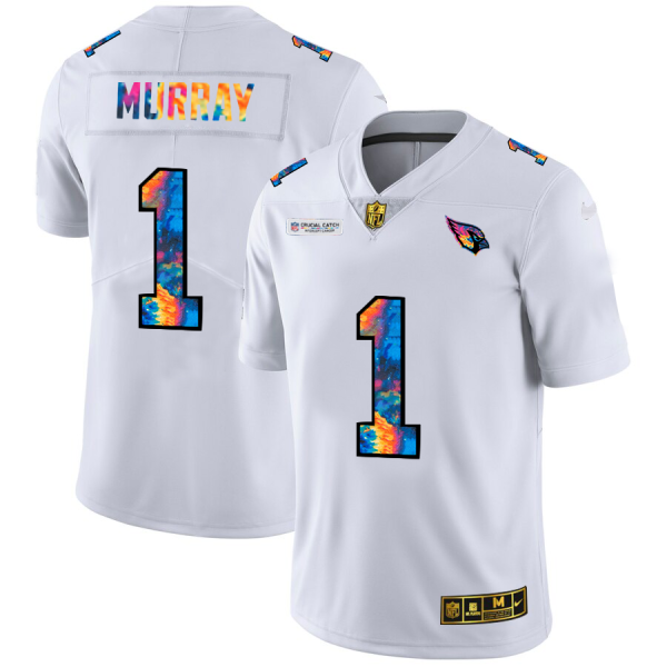 Top notch Arizona Cardinals #1 Kyler Murray Men's White Multi Color 2020 NFL Crucial Catch Limited NFL Jersey Hurry Exclusive offer Place your order for a Cardinals jersey immediately