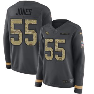 Exceptional Cardinals #55 Chandler Jones Anthracite Salute to Service Women's Stitched NFL Limited Therma Long Sleeve Jersey Act fast Only a few left Secure your Cardinals jersey today