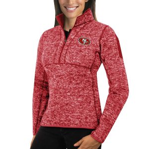First rate San Francisco 49ers Antigua Women's Fortune Half Zip Sweater Heather Red Limited stock Order now to show your love for the Cardinals