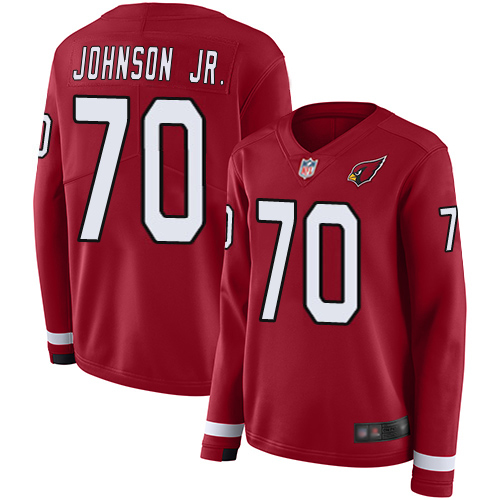 Exquisite Cardinals #70 Paris Johnson Jr. Red Team Color Women's Stitched NFL Limited Therma Long Sleeve Jersey Act fast Only a few left Secure your Cardinals jersey today