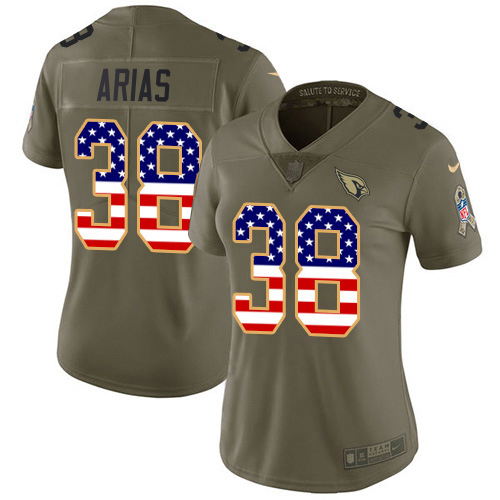 Gorgeous Cardinals #38 Daniel Arias Olive/USA Flag Women's Stitched NFL Limited 2017 Salute To Service Jersey Collectors this is a must have Add this Cardinals jersey to your collection