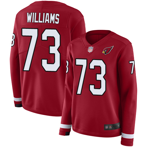 Outstanding Cardinals #73 Jonah Williams Red Team Color Women's Stitched NFL Limited Therma Long Sleeve Jersey Retailers boost your inventory Order these popular Cardinals jerseys