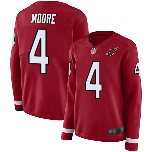 Superb Cardinals #4 Rondale Moore Red Team Color Women's Stitched NFL Limited Therma Long Sleeve Jersey Limited stock Order now to show your love for the Cardinals